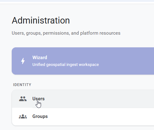 Administration page with Users selected under Identity