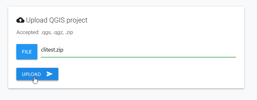 Selected QGIS project archive ready to upload