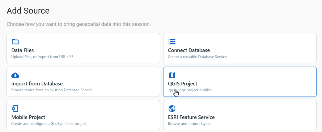 Add Source with QGIS Project selected