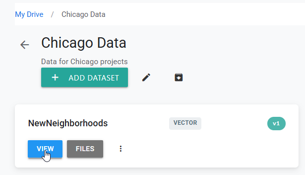 Chicago Data folder showing the imported NewNeighborhoods vector dataset