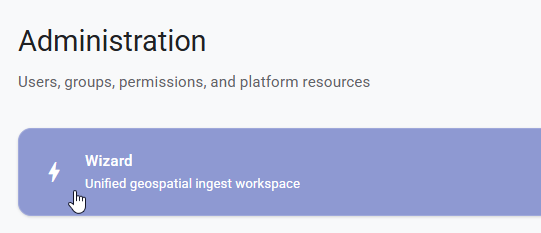 Administration page with the Wizard workspace selected