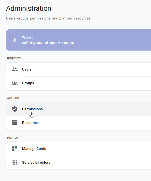Administration page with Permissions selected under Access