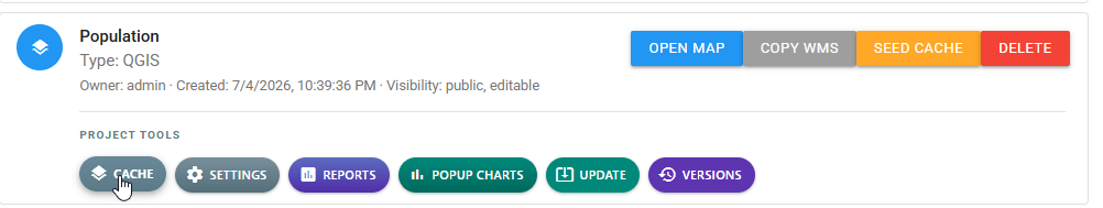 Published map card with the CACHE project tool highlighted