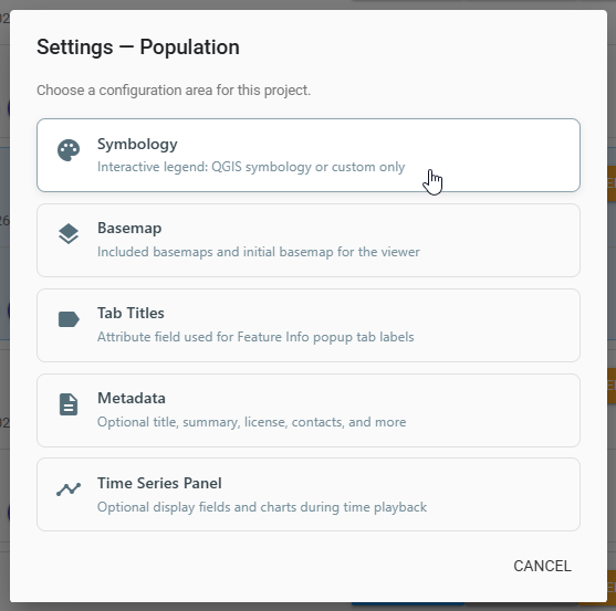 Settings menu with Symbology highlighted